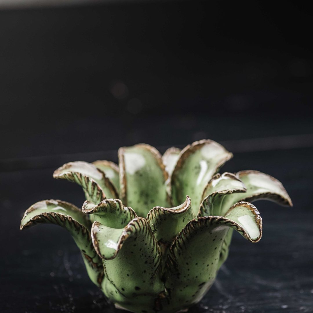 Κεραμικό Tealight Organic Design Moss Green Μικρού Μεγέθους