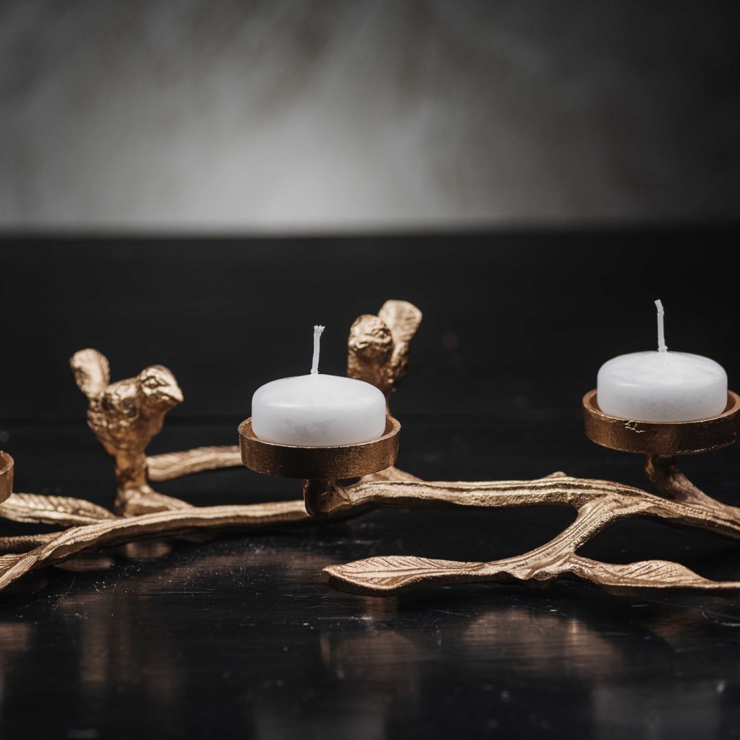 Κηροπήγιο Κλαδί με Πουλιά | Παλαιωμένο Χρυσό