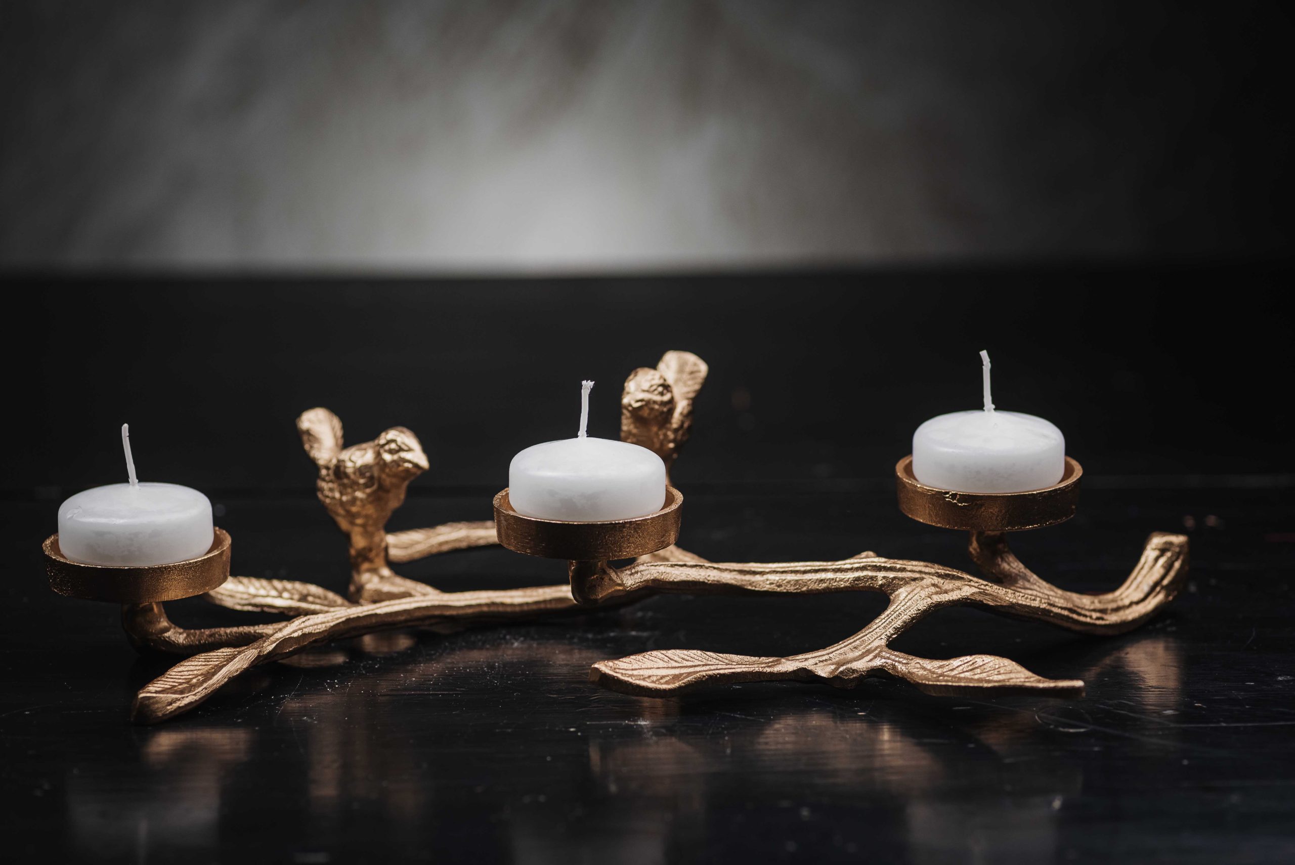 Κηροπήγιο Κλαδί με Πουλιά | Παλαιωμένο Χρυσό