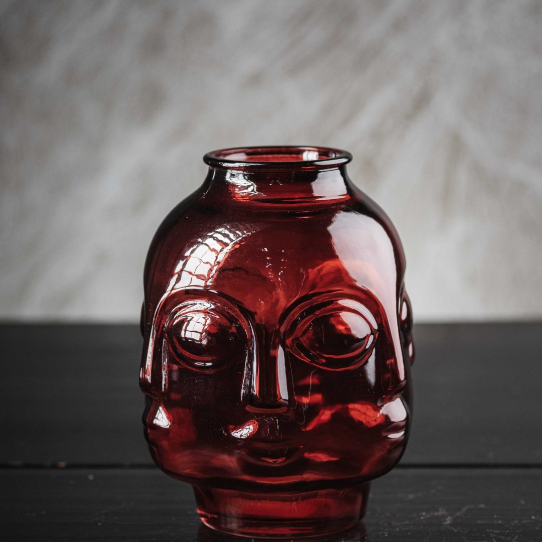 Γυάλινο Βάζο με Περιμετρικά Ανάγλυφα Πρόσωπα Βούδα