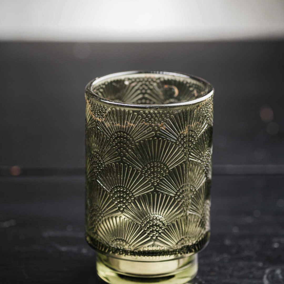 Γυάλινο Κηροπήγιο Ανάγλυφο Πράσινο