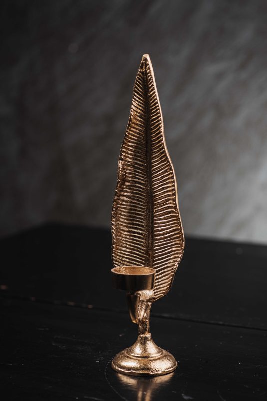 Μεταλλικό Διακοσμητικό Κηροπήγιο Σε Σχήμα Φύλλου