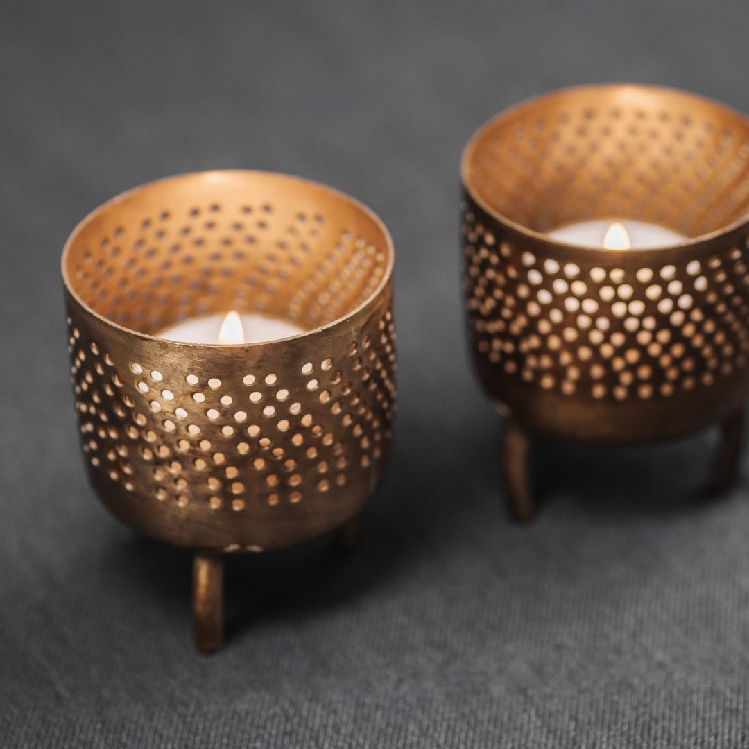 Διάτρητο Κηροπήγιο Ρεσώ - Antique Gold (Σετ 2)